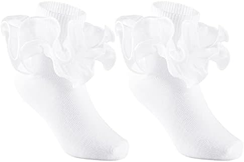 Yepami 3 Чифта Чорапи с рюшами За момичета, Големи Двойни Чорапи За рокля С Дантелен завършек и Накъдрен