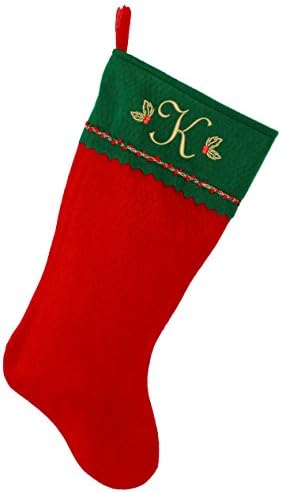 Първоначално Коледни Чорапи с бродирани мен Монограм, Зелено и Червено фетр, Инициал На