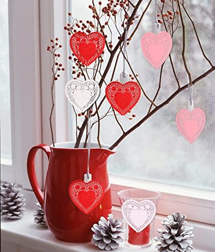 600 БР. Хартиени Салфетки за Бродерия - Украса за Св. Валентин, Червени/Розови/Бели Дантелени Деколтета във формата на Сърца,