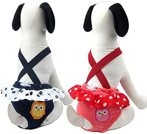 Хигиенни гащи-памперси Алфи Пет - Ariel за кучета с подтяжками от 2 теми за момичета-Цвят: Тъмно син, Червен, Размер: