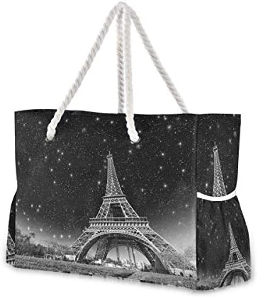 Плажна Чанта ALAZA, Прекрасен Нощен Изглед към Айфеловата Кула в Париж, Пътни Чанти за къмпинг и Упражнения