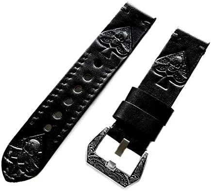 Каишка от естествена кожа с релефни NICKSTON Ace of Spades, който е съвместим с черна каишка-гривната Fitbit Ionic Smartwatch (1. Обтегач сребрист на цвят, с гравиран)