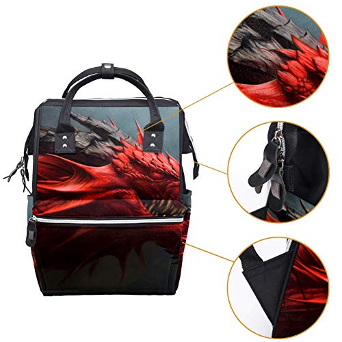 Чанти-тоут с портрет на червения дракон, раница за мама, чанта за пелени с голям капацитет, пътна чанта за грижа за