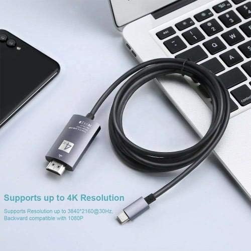 Кабел BoxWave, който е съвместим с Acer Spin 5 (SP514-51) - Кабел SmartDisplay - USB Type-C-HDMI (6 фута), USB