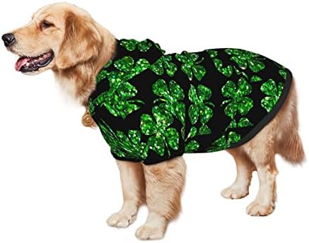 Hoody с качулка за голямо Куче St-Patricks-Glitter-Shamrock Дрехи за домашни любимци Пуловер с Шапка Мека Облекло за Котки Палто