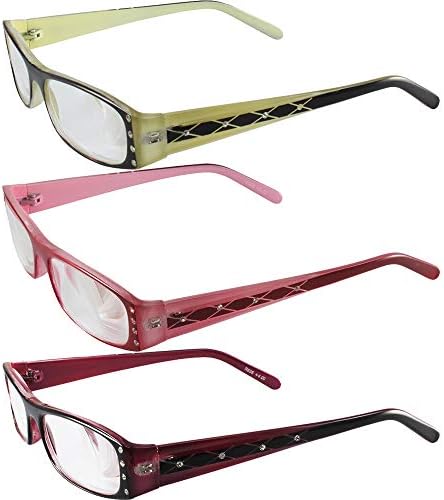 3 Чифта женски очила за четене на повишена мощност: бежово, розово и Червено, рамки и калъфи за тон + Асферичните лещи с увеличение на 6,00