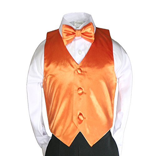 Комплект от атласного оранжево жилетка и вратовръзка-пеперуди за момчета от бебе до тийнейджър (6)
