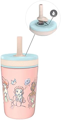 Zak Designs Детски чаши на Disney Princess Kelso за пътуване или у дома, 12 унции, Запечатани чаша от неръждаема стомана с