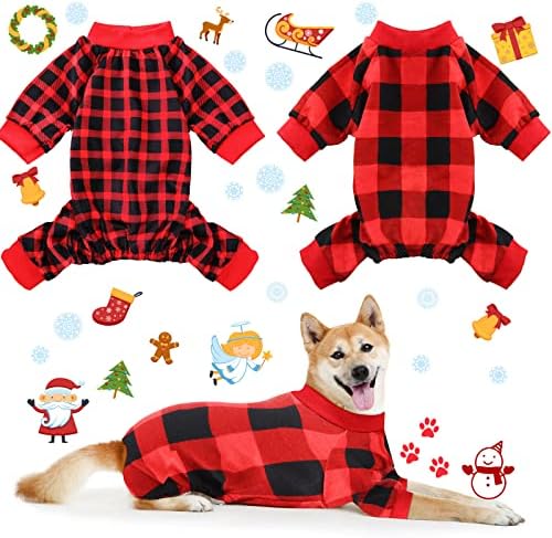 Дрехи за кучета в клетка от 2 теми, Коледна Черно-Червена Пижама за Кученца, Коледни Дрешки за Кучета, Лека Сладък