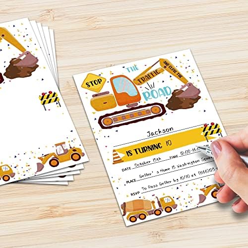 Покани, Картички за рожден ден в темата, зона за пътно строителство с оранжеви трактор 4 x 6 В Пликове (20 групи)