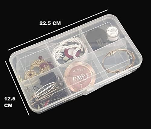 Органайзер за бижута HANS ПРОДУКТА Правоъгълна Пластмасова Кутия За Съхранение с разделители 4/6/12 Мрежа (прозрачен) - Опаковки от 3 кутии