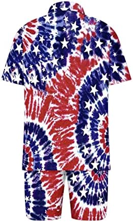 RbCulf Мъжки Хавайски Ризи, Панталони, Плажен Комплект от 2 теми, Риза с Къс Ръкав и Копчета, Блуза С Ревери, Топове,