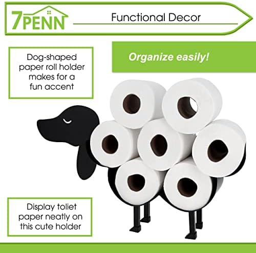 7Penn Забавен Държач За Тоалетна Хартия Полк - Черно Куче 8 Ролки За Съхранение на Тоалетна Хартия В Банята Монтиране на стена
