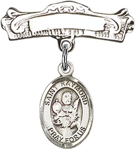 Детски икона Jewels Мания с чар Свети Реймънд Ноннатуса и извити полирани игла за бейджа | Детски икона от Сребро
