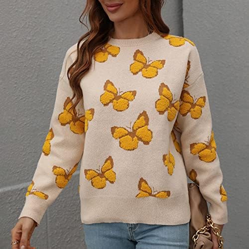 Плътни Есенните Модни Пуловери с дълъг ръкав, Дамски Нежнейшие Блузи Свободно Намаляване с кръгло деколте и пеперудата