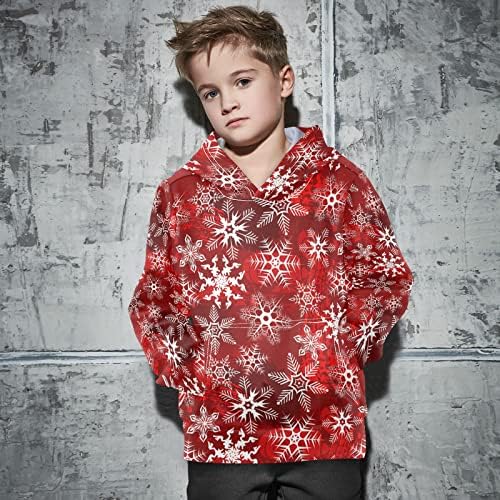 Plaaee/Детски Пуловер за Момчета и Момичета, Блузи с Червени Снежинками, Коледна Ежедневни Hoody с Качулка и Джобове
