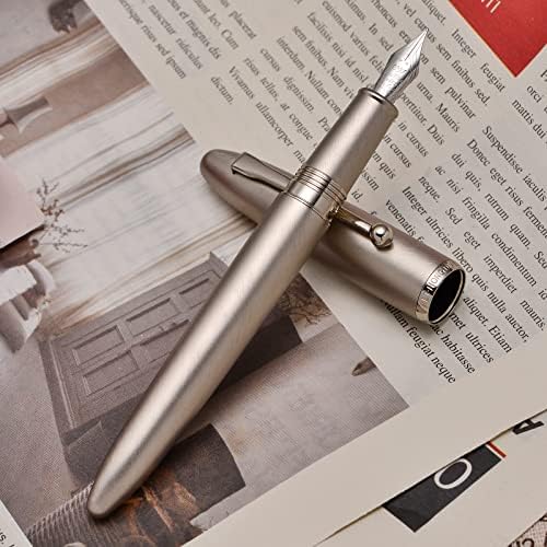 Lanxivi 620 Масивна Метална Сребърна Писалка С Малко Извито Перо Fude Pen с асортимент от Калъфи за Писалки