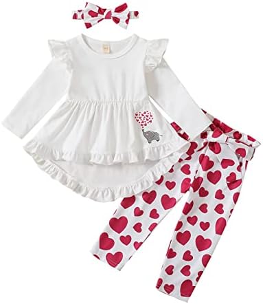 Noubeau/ Дрехи за Малките момичета за Свети Валентин, Рокля-риза в стил Бохо с рюшами на ръкавите, Комплект панталон