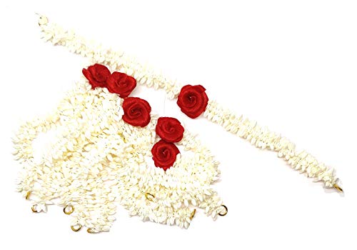 Притти Очарователен гаджра от изкуствена коса с червено цвете, 6 струни