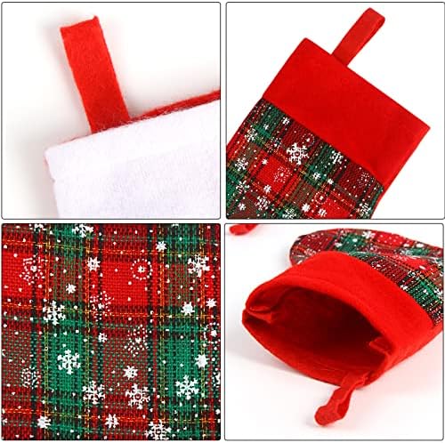 Домашно Мини-Коледни Чорапи, 12 Опаковки Малки Отглеждане в клетка цвят Бизон, Червено-Зелени Чорапи под формата на