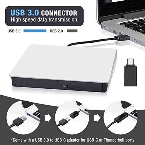 ВГРАДЕН Външен CD DVD диск USB 3.0 Type-C, Портативен DVD/CD ROM +/-RW Оптично устройство, Плейър, Записващо