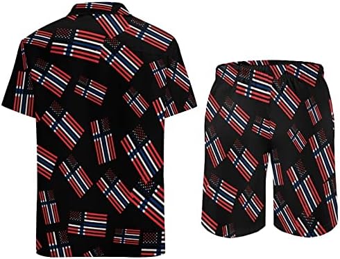 Норвегия, Американски Флаг, Мъжки Хавайски Комплект от 2 теми, Ризи с къс ръкав Копчета, Плажни Панталони на Свободния