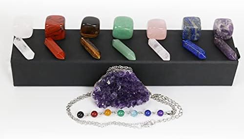 Набор от Лечебни Кристали и Камъни Nvzi в кутия, Комплект Кристали, Чакри, Аметист, Розов Кварц, Прозрачен кристален Кварц,