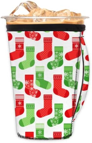 Зелени и Червени Коледни Чорапи за многократна употреба Кафе ръкав с лед с дръжка от неопрен За Напитки, кафе лате,
