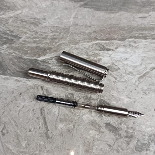 Титановая писалка Duffire с тънък фитил с клипс и конвертером мастила за еднократна употреба, сребърна луксозна