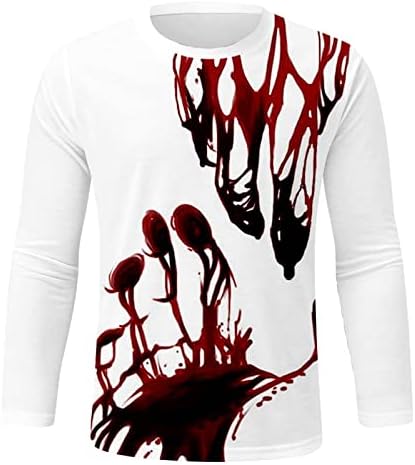 XXZY Мъжки Тениски на Хелоуин, Мъжка Тениска с кръгло деколте на Хелоуин, 3D Тъмна Тениска с дълъг ръкав и принтом, Дишаща Тениска