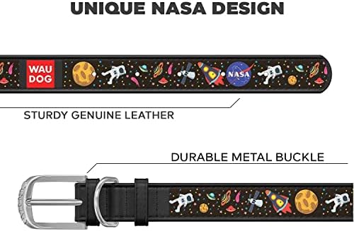Дизайнерски Кожен нашийник за Кученца от Малки, Средни и Големи кучета на НАСА - Яка с кожена катарама за кучета - Кожена