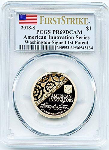 Доказателство за 2018 Г., Американски Иновативен Долар PR 69 DCAM First Strike Вашингтон, подписано на 1-ви патент