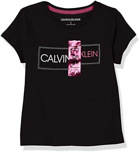 Тениска с графичен логото на Calvin Klein за момичета с къс ръкав