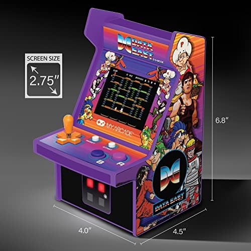 My Arcade Data East - това е микропроигрыватель: 6,8-инчов изцяло сценичен мини-аркаден автомат с 308 игри, 2,75-инчов дисплей, вградени високоговорители.