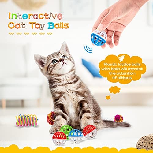 47 Броя Играчки топки-пружинок за котки, комплектът включва майларовые топки играчки за котки, цветни топки с мишурными