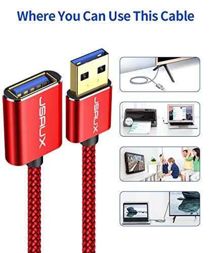 JSAUX 2 пакета Удлинительный кабел USB 3.0 с дължина 1,6 метра + 1,6 метра, Тип USB удължителен кабел Тип Мъж-жена с найлон оплеткой, Съвместим с уеб-камера, фотоапарат, телефон,