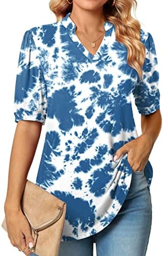Дамски Блузи с принтом Pejock, Модни Лятна Тениска с Къси ръкави, Елегантни Ежедневни Блузи С Пищни Ръкави, Свободна Туника