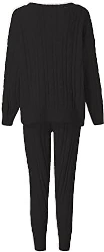 Дамски Есен облекло от 2 теми ребрена е задължителен за употреба, Комплект Пуловери, Пуловер с кръгло деколте, Топ + Дълги панталони, Дрехи за почивка (S-5XL)