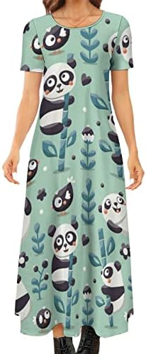 Женствена рокля Panda Play with Bamboo с Къс ръкав, на Макси Рокля с кръгло деколте, Ежедневни Дълги Рокли, Сарафан
