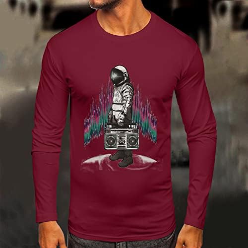 XXBR Мъжки ризи с дълъг ръкав, есенни плътно прилепнали тениски с музикален принтом астронавти, Блузи с деколте лодка, Спортни