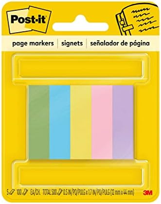 Маркери за страници Post-it®, 1/2 инча x 1-3 / 4 инча, идеален за временна маркиране и бележки в книгите, Различни цветове