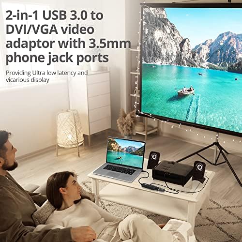 Видео адаптер SIIG USB 3.0-DVI адаптер DVI-VGA | Бърза и лесна настройка | 1080p резолюция или 2048x1152 | Съвместимост с