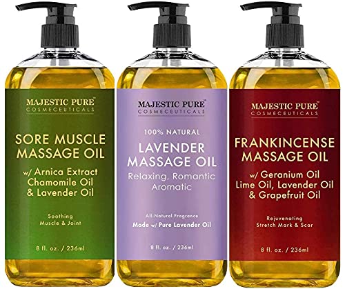 Набор от масажни масла Majestic Pure за масажиране на Възпалени мускули, Лавандуловото Масажно масло и Тамян – на 8 течни унции Всяка