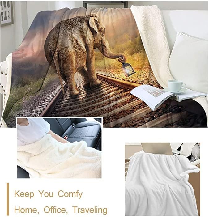 Одеяло с африкански Слон Sleepwish, 3D Одеяло с животните на Сафари за малки Момчета, Меко Флисовое Плюшевое Одеяло, Слон с Светящимся Фенерче, Шерп, Обръща Одеяло за деца