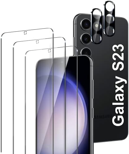 LYWHL [Дизайн 3 + 2 опаковки за Samsung Galaxy S23 5G Защитно фолио за екрана със защита на обектива на фотоапарата от закалено