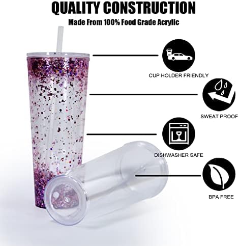 Акрилни Чаши с двойна Изолация ПЕКИН 24 унции (4 опаковки), Прозрачни Пробити Пластмасови Чаши с двустенни с Втулка