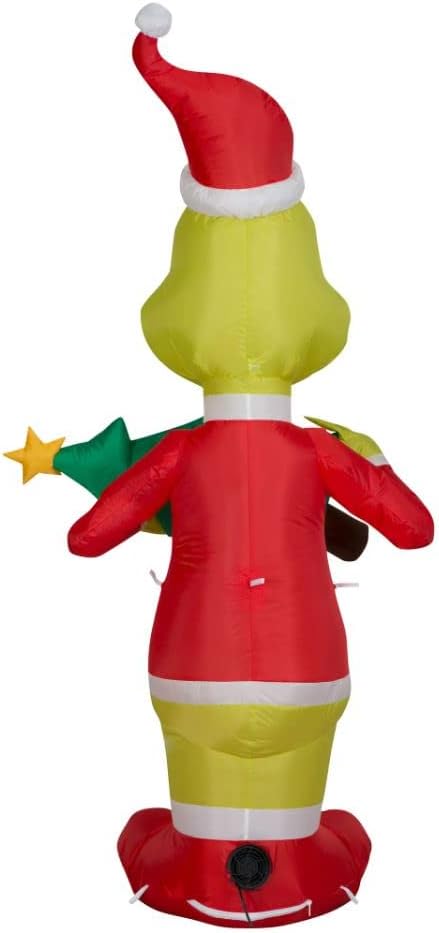 Коледни надуваеми играчки Гринч в костюм на дядо коледа, притежава надуваема коледна елха с височина 5,5 метра, идва с