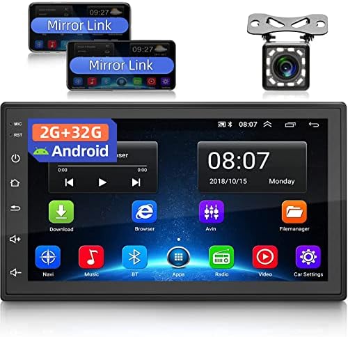 Авто Стереоприемник Android Double Din с Bluetooth, 7-инчов HD Сензорен дисплей, 2 + 32 GB вградена навигация, GPS-блок, Поддръжка на WiFi, FM-радио, Огледална линк за Android/iOS SWC, Двойно USB + Ре?