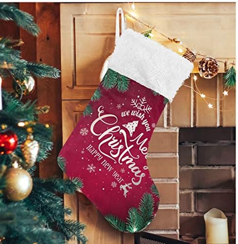 Коледни Чорапи ALAZA с Надпис Весела Коледа и честита Нова година, Коледни Елхови Клони, Борови Шишарки, Класически