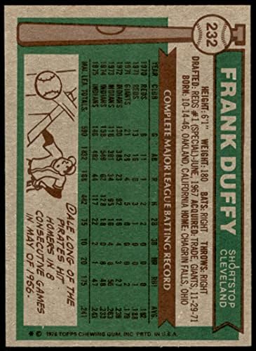 1976 Topps 232 Франк Дъфи Кливланд Индианс (бейзболна карта) в Ню Йорк Индианс